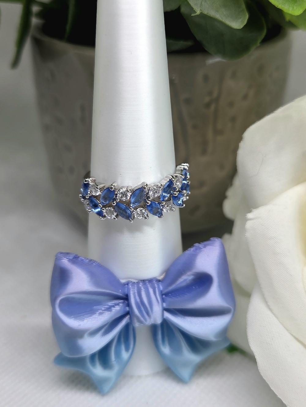 BP Blue Marquise CZ Band On Rhodium Plating
